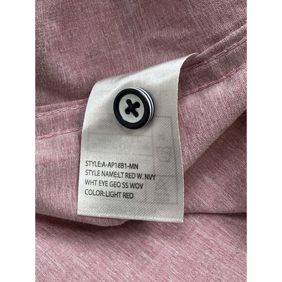 Craft & Flow Button Up Shirt Men's XL Large Pink Print Blue Accents Short Sleeve - Picture 12 of 13